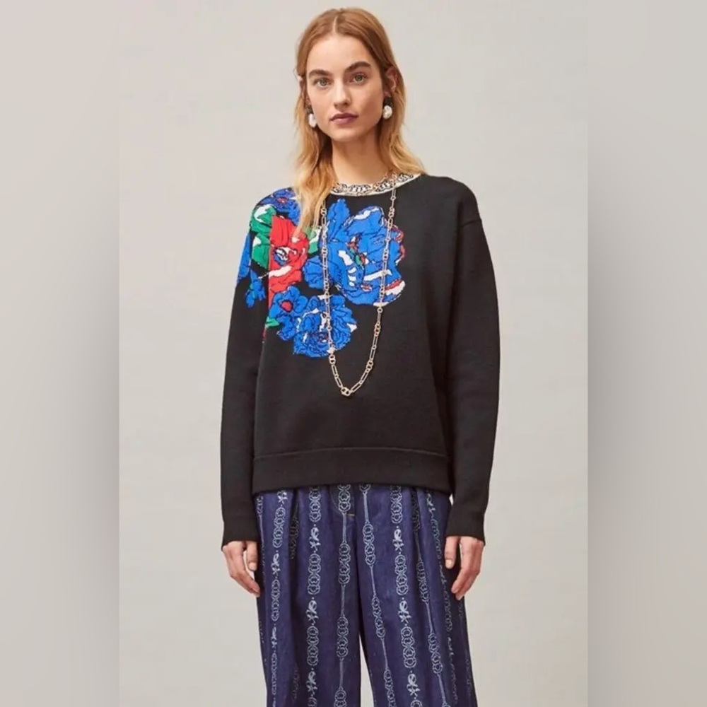 Tory Burch oversized floral wool blend sweater